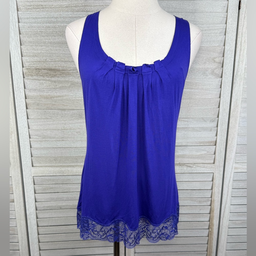 EXPRESS Purple Ruched Neck Y2K/Fairy Cottage Tank Top with Lace Trim-Small